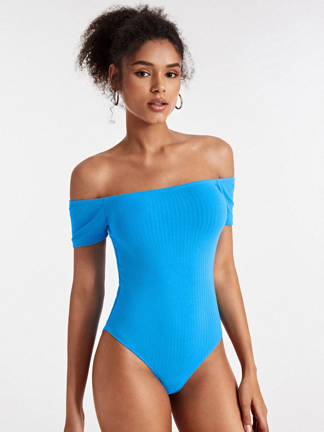 Cotton Off Shoulder Rib-knit Bodysuit