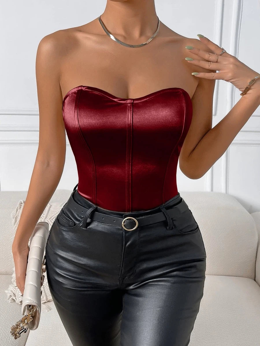 Solid Tube Satin Bodysuit