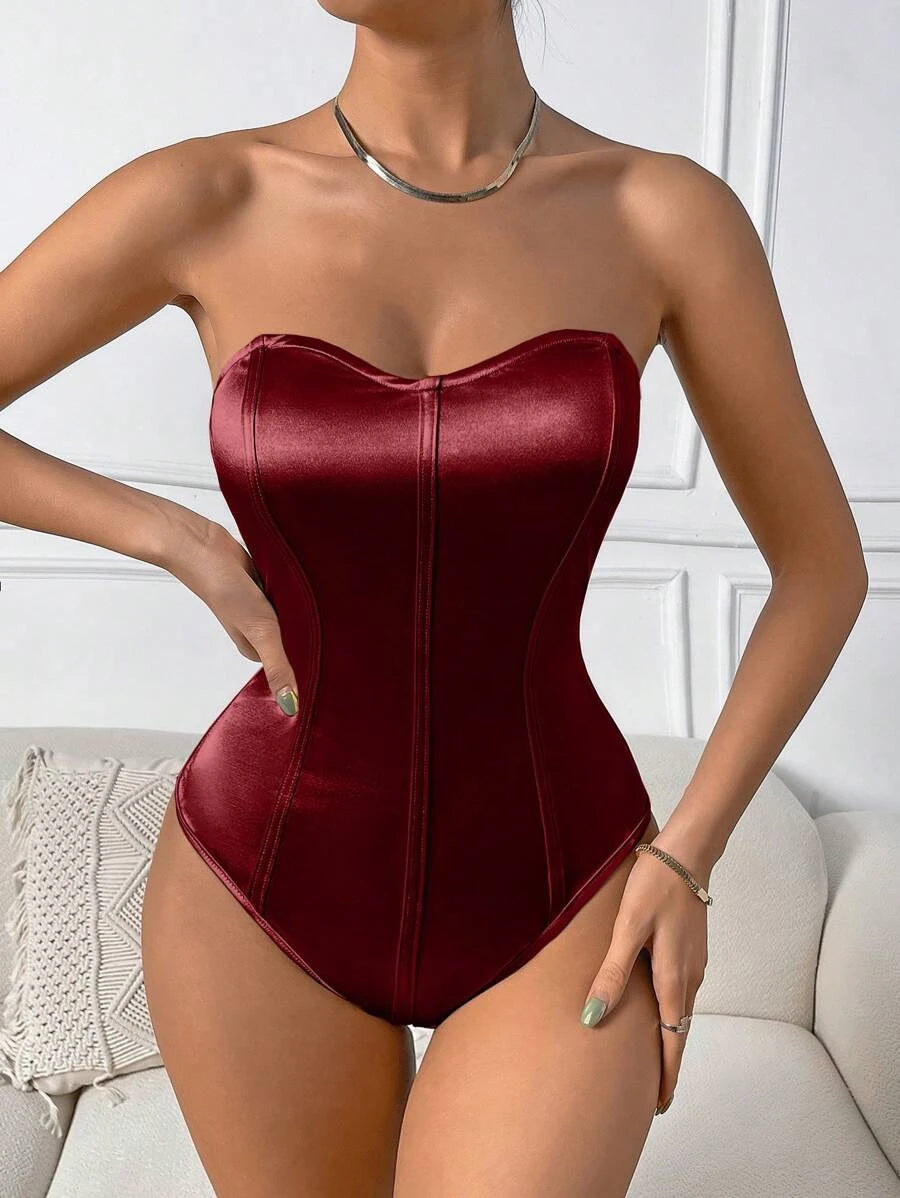 Solid Tube Satin Bodysuit