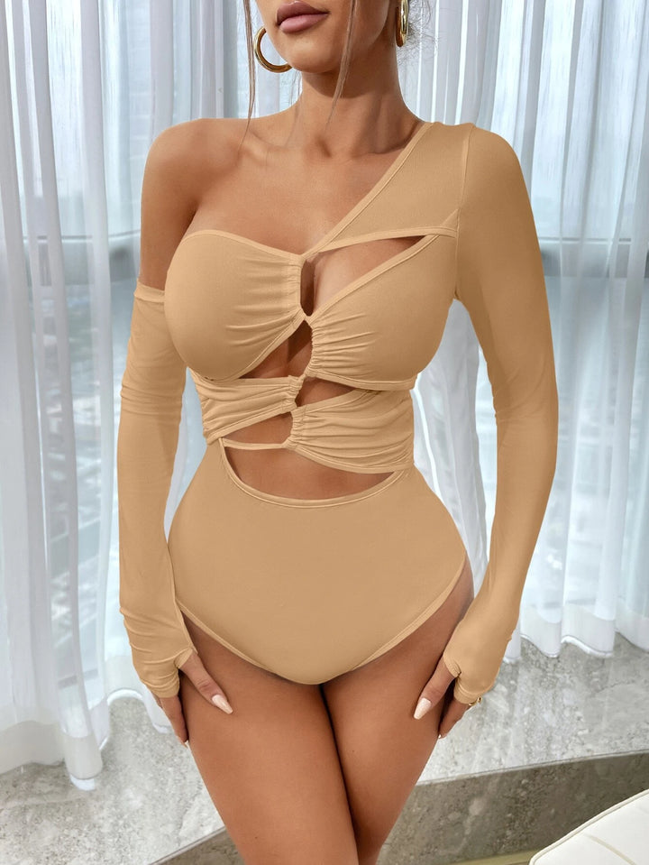 Asymmetrical Neck Long Sleeves Bodysuit