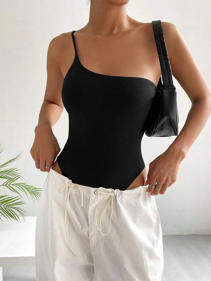 Asymmetrical Solid One Shoulder Bodysuit