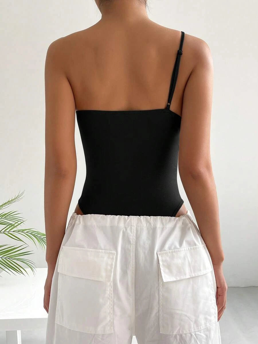 Asymmetrical Solid One Shoulder Bodysuit