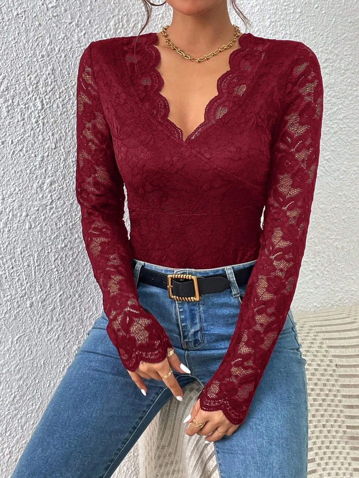 Lace Scallop Lace Bodysuit