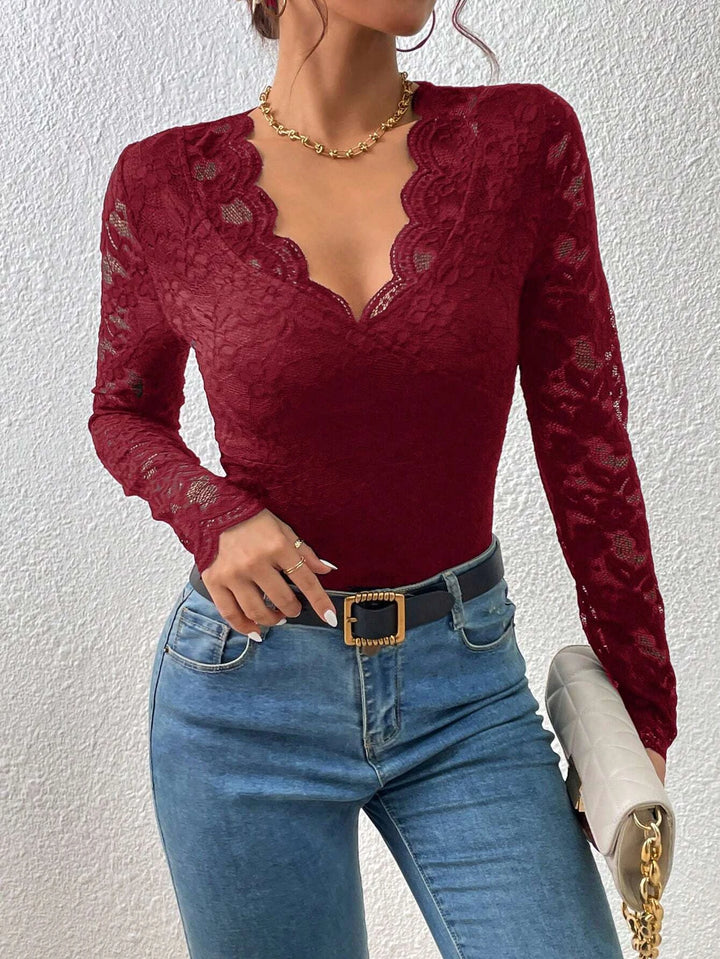 Lace Scallop Lace Bodysuit