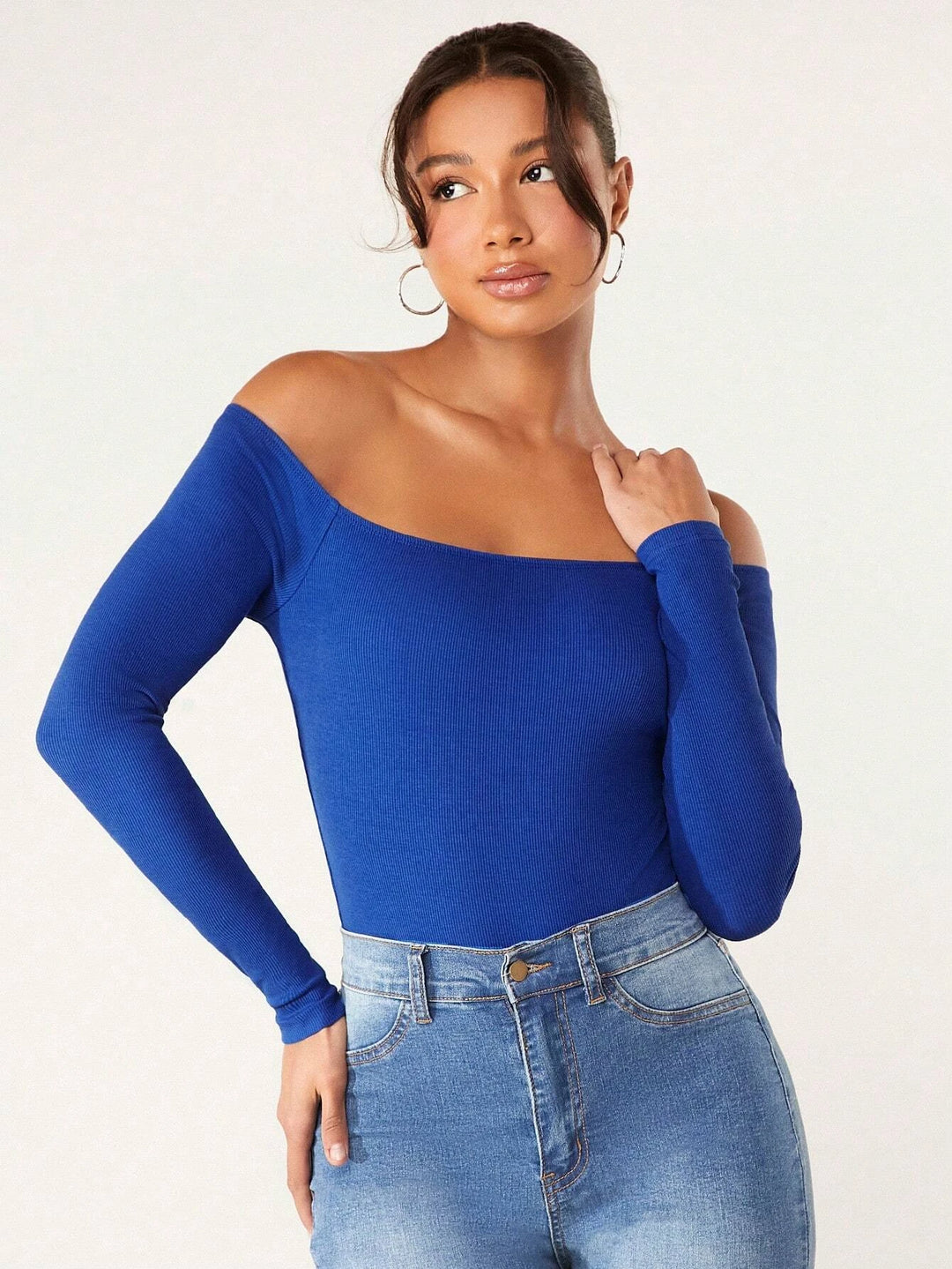 Long Sleeve Off Shoulder Solid Bodysuit