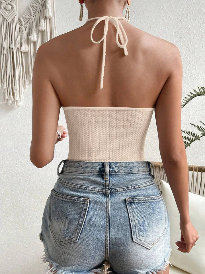 Solid Colored Halter  Sleeveless Neck Bodysuit