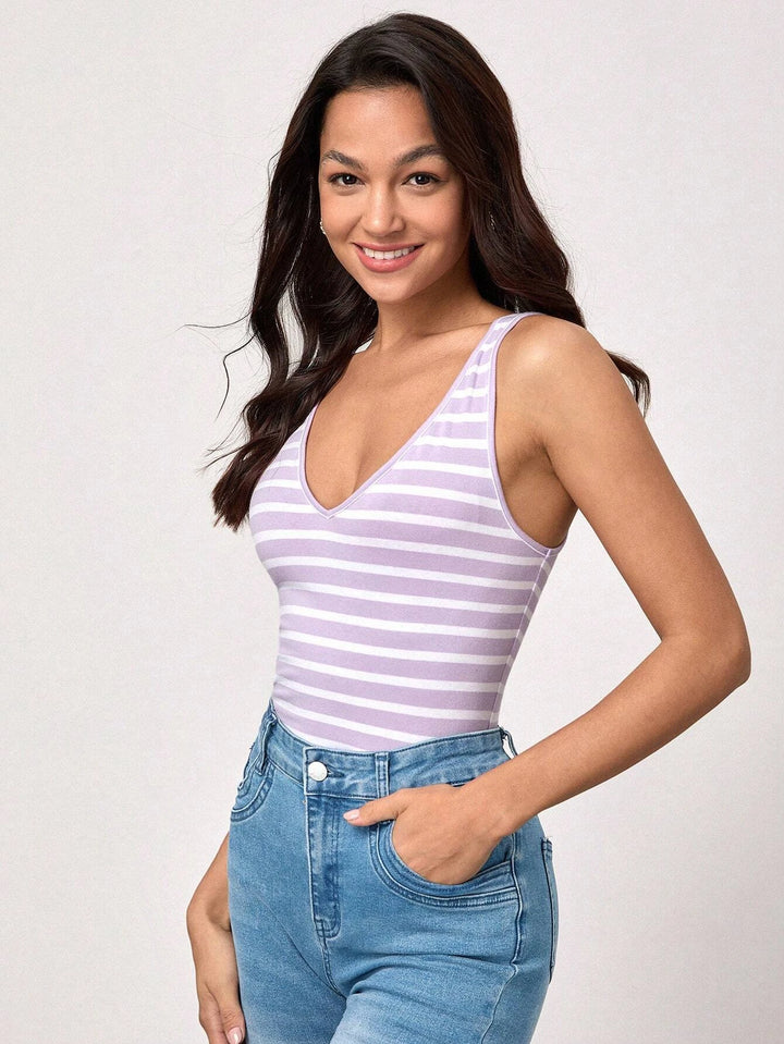 Striped Print Tank Bodysuit