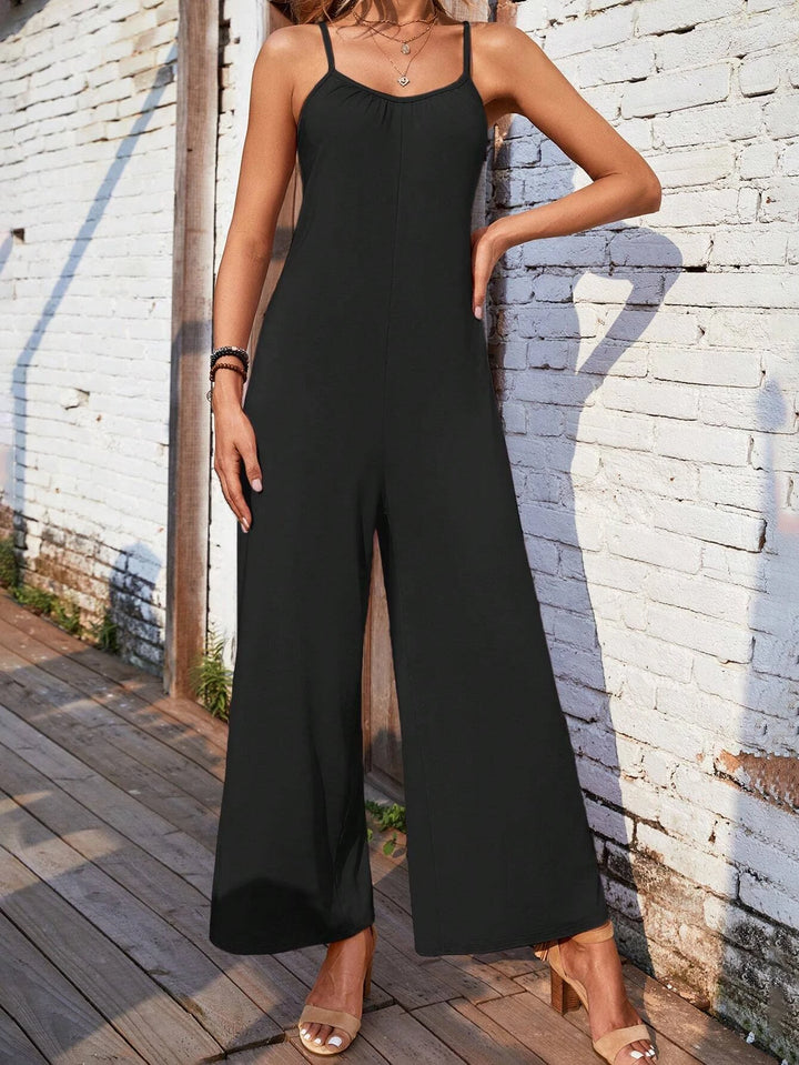 Solid Colored Wide Leg Cami Jumpsuit