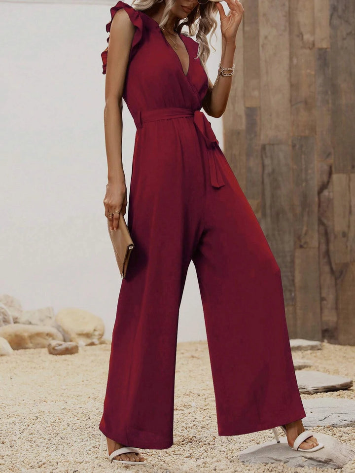 Ruffle Trim Belted Jumpsuit