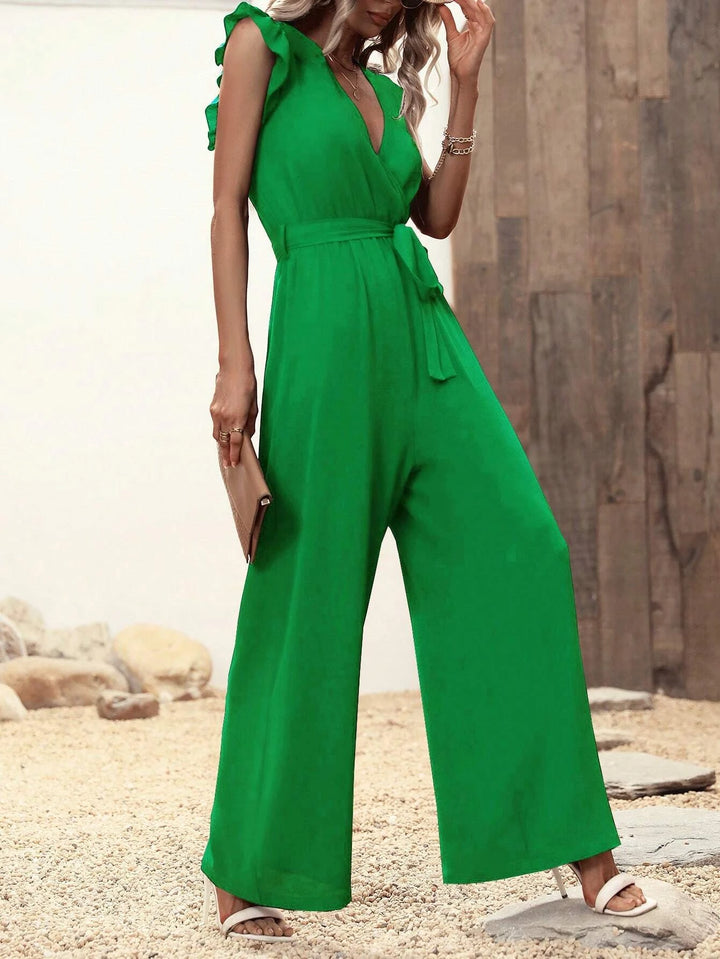 Ruffle Trim Belted Jumpsuit