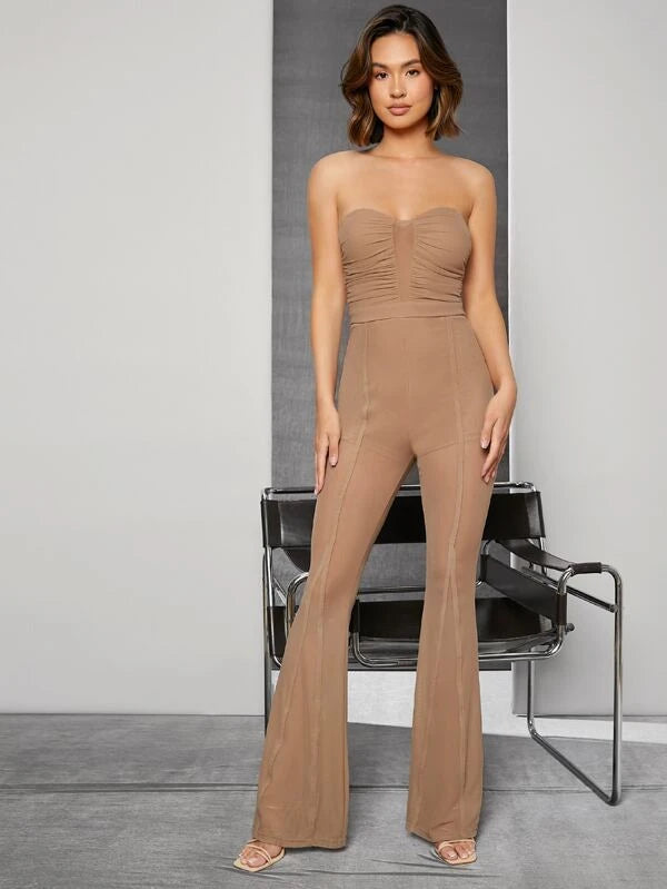 Sheer Mesh With Overlay Tube Patterned Jumpsuit