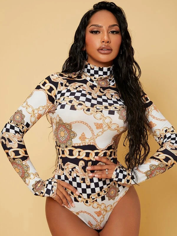 Baroque Print With Chain Patterned Bodysuit