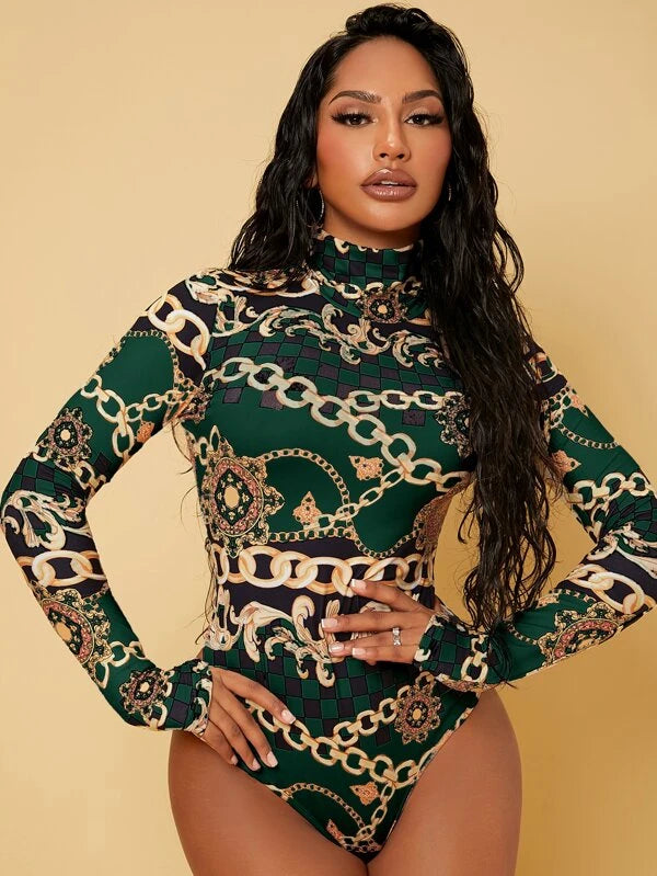 Baroque Print With Chain Patterned Bodysuit