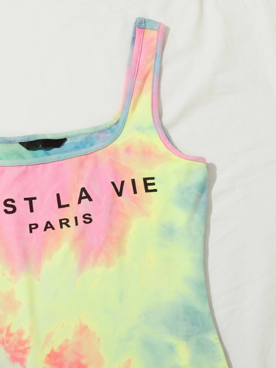 Letter Graphic Tie Dye Tank Bodysuit