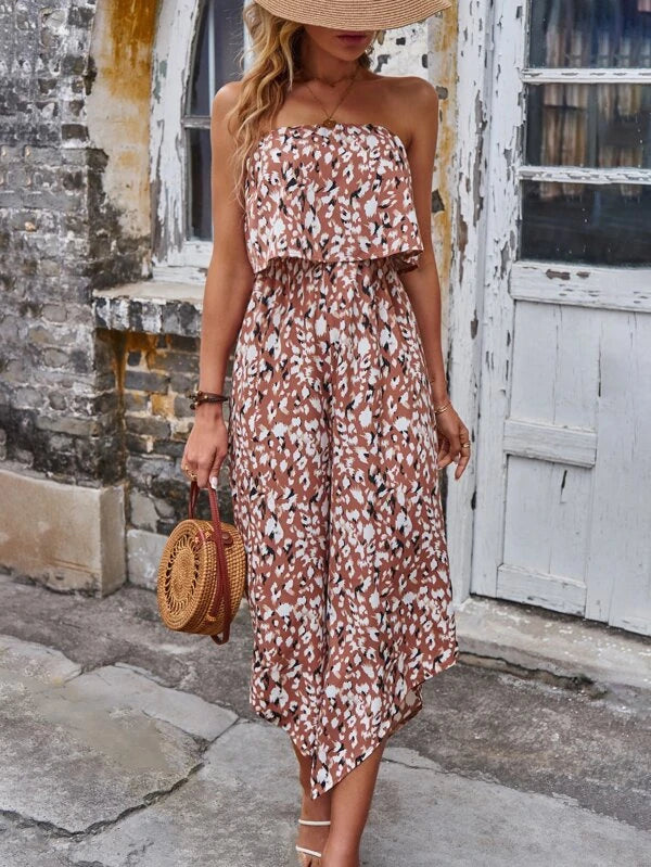 Allover Print Wide Legs Patterned Jumpsuit