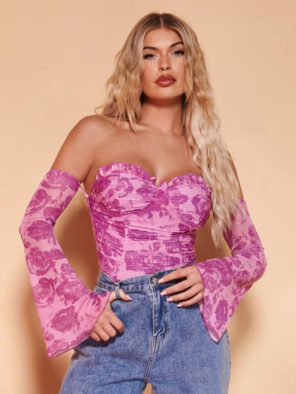 Floral Off-Shoulder Mesh Bodysuit