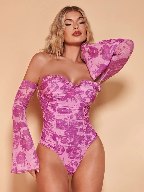 Floral Off-Shoulder Mesh Bodysuit