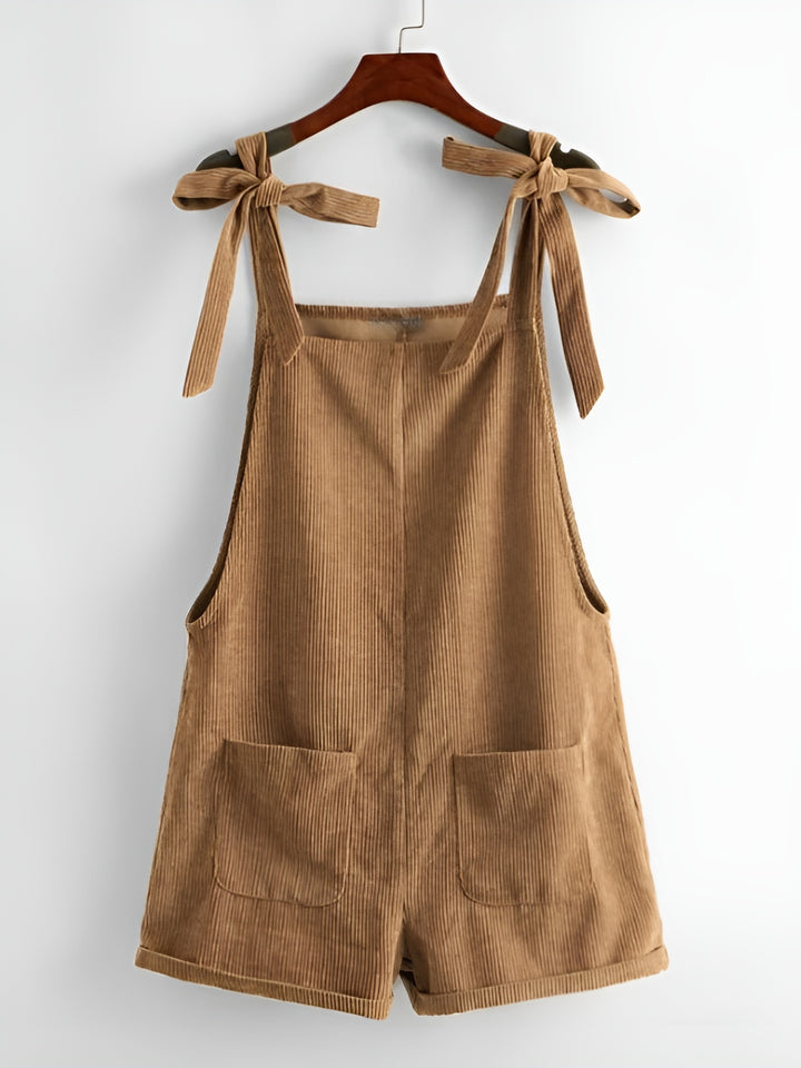 Knot Shoulder Patch Pocket Cord Overall Shorts