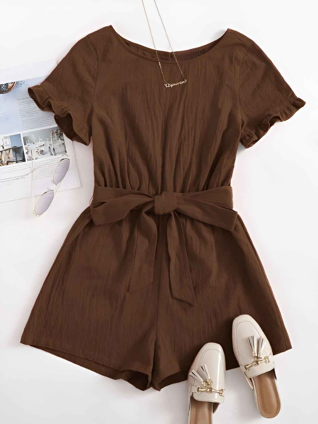 Belted Round Neck Dress